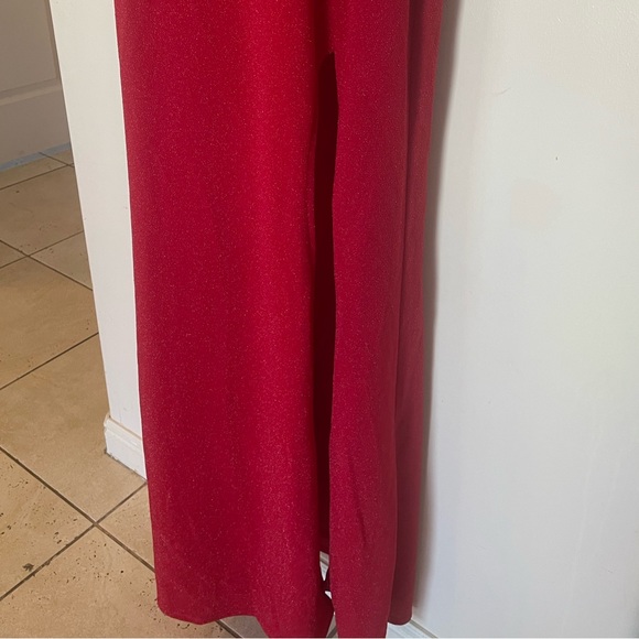 City Studios Junior's Double Strap Lace Back Gown Red Size 13 Side Slit - Picture 2 of 5